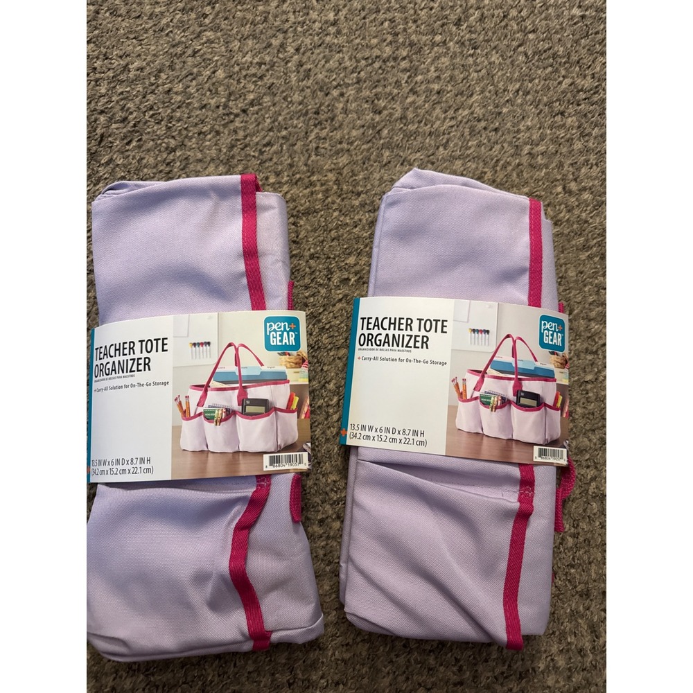 Lot of 2 Pen+Gear Teacher Tote Organizer Lavender Pink Carry-All Storage Bags
